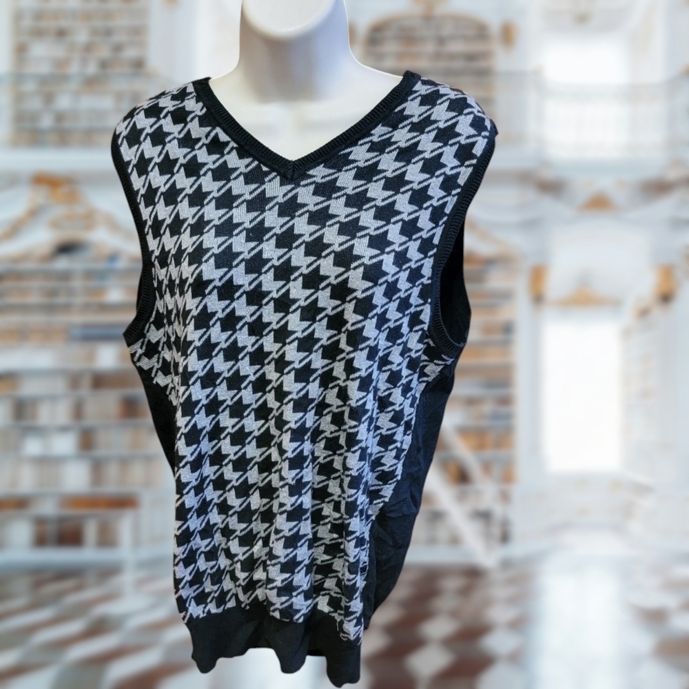 Houndstooth Sweater Vest Size M Preppy Grunge Lagenlook Academia Fall 90s